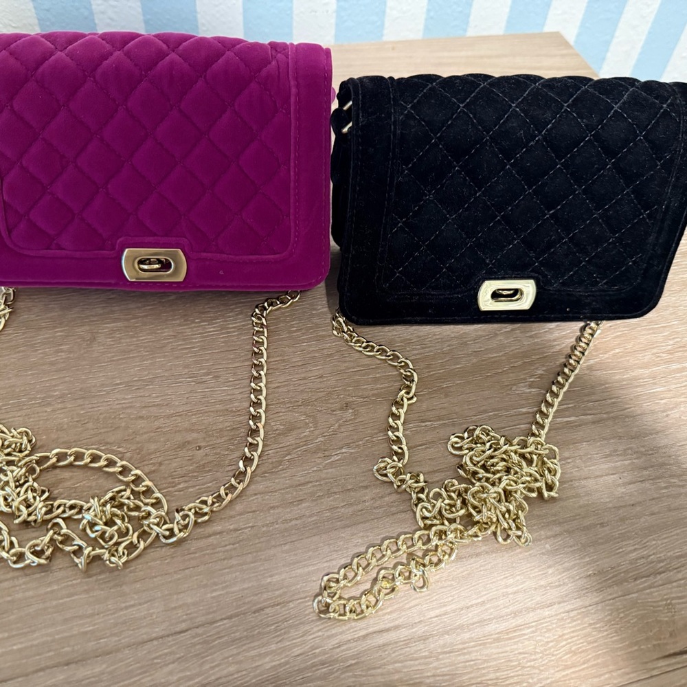 2 Elegant Quilted Chain Shoulder Bag - Black and Pink/purple